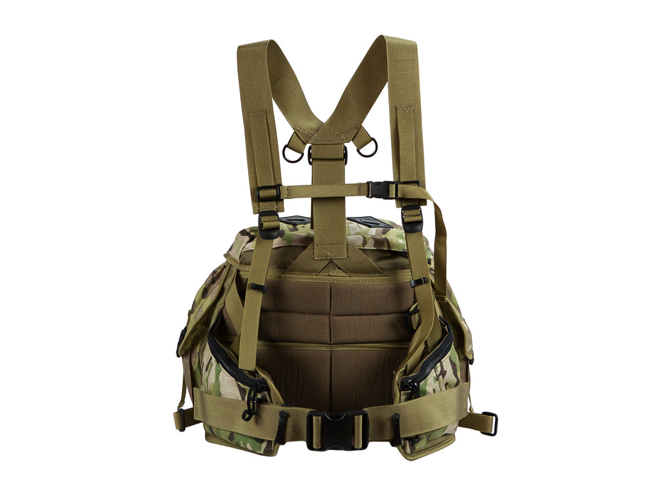 This is the padded side of the Outdoorsmans Butte 25 Hip Pack in Multicam camouflage with the shoulder harness pictured.